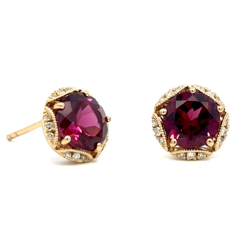 Rhodolite Garnet And Diamond Stud Earrings