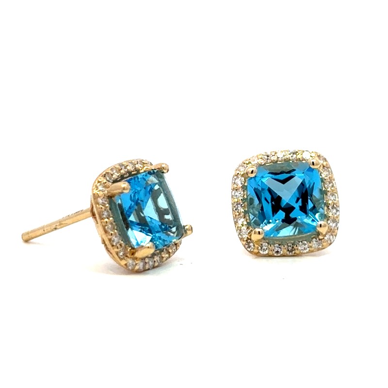 Swiss Blue Topaz And Diamond Stud Earrings