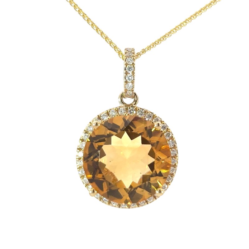 Citrine And Diamond Halo Pendant Necklace