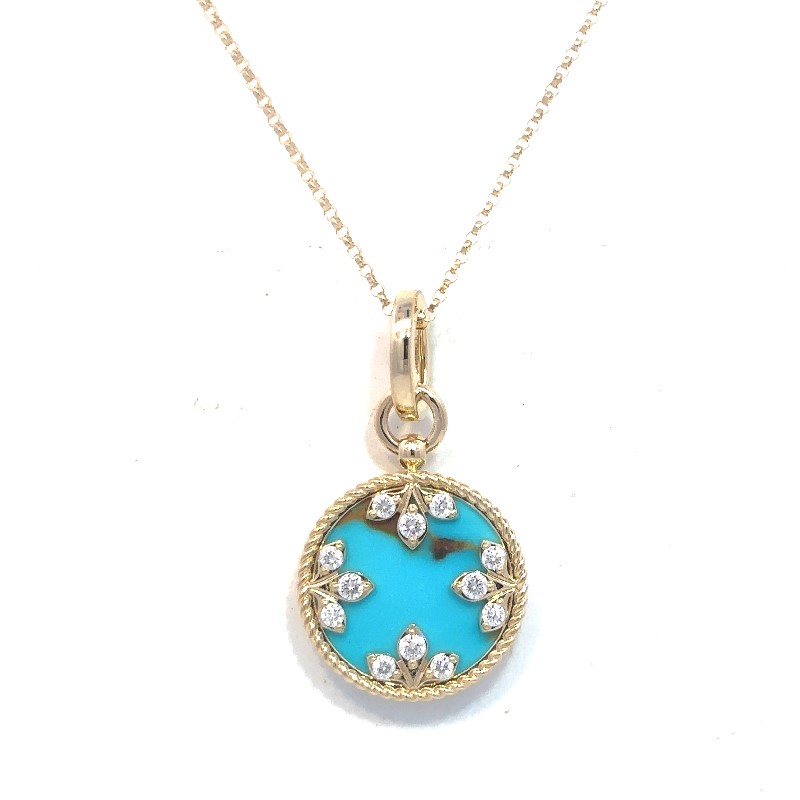 Roberto Coin Diamond & Turquoise Medallion Pendant Necklace