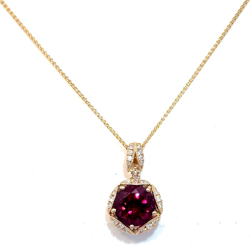 Rhodolite Garnet And Diamond Pendant Necklace