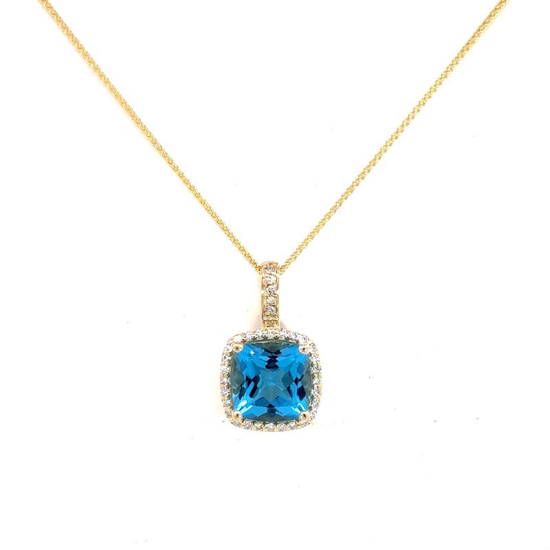 Swiss Blue Topaz And Diamond Pendant Necklace