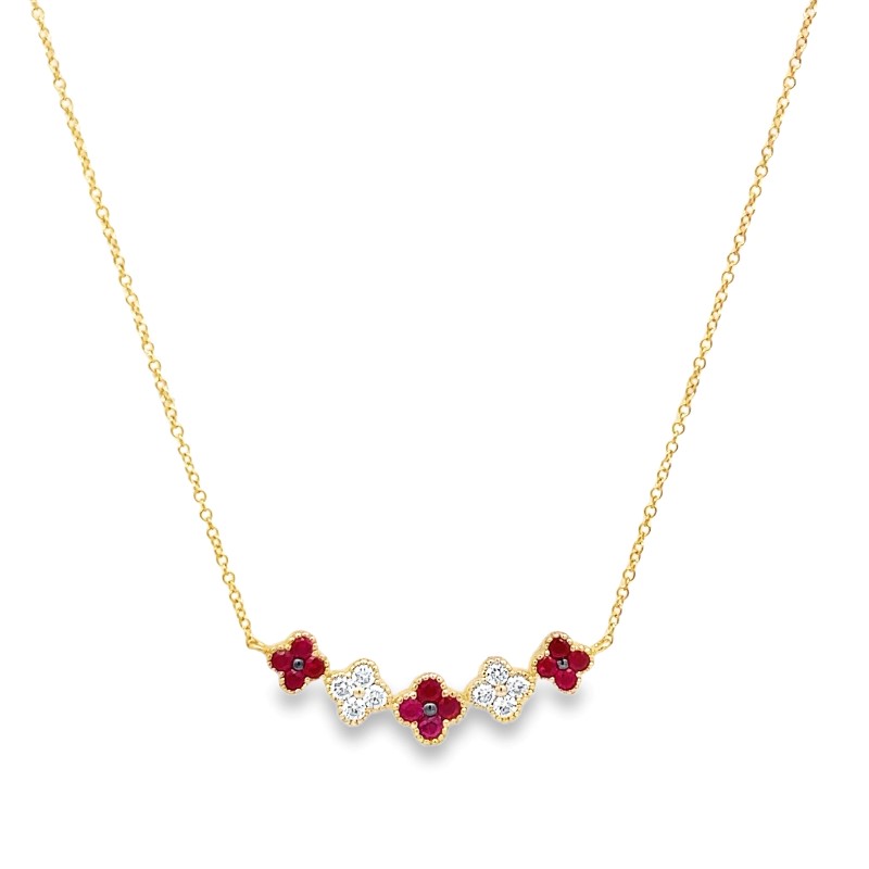 Ruby And Diamond 5 Flower Necklace