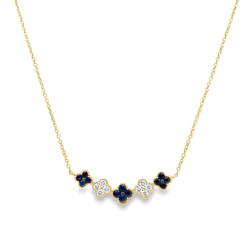 Blue Sapphire And Diamond 5 Flower Necklace