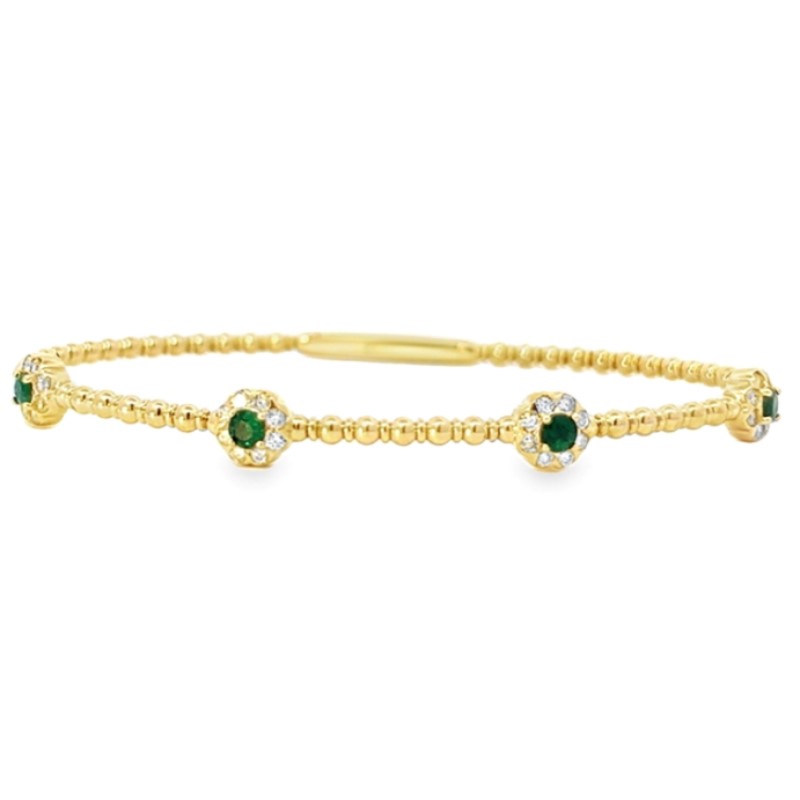 Flexible Emerald and Diamond Beaded Bangle