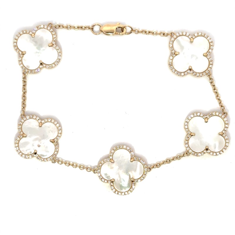 Mother of Pearl and Diamond Clover Bracelet