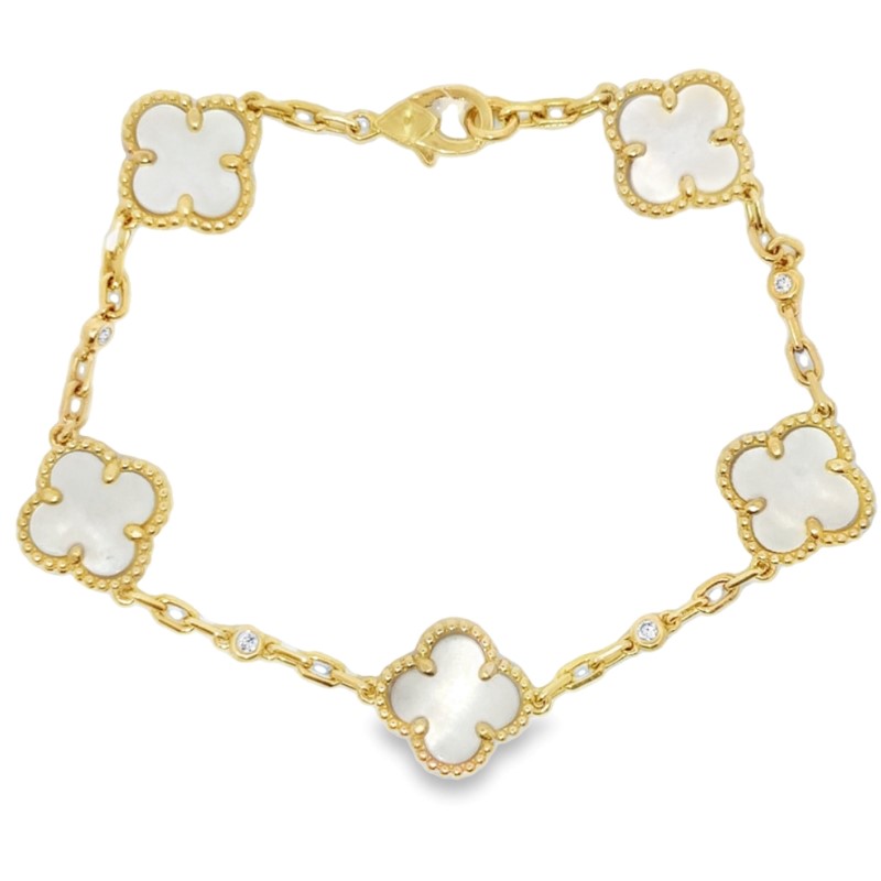 Mother of Pearl and Diamond Clover Bracelet