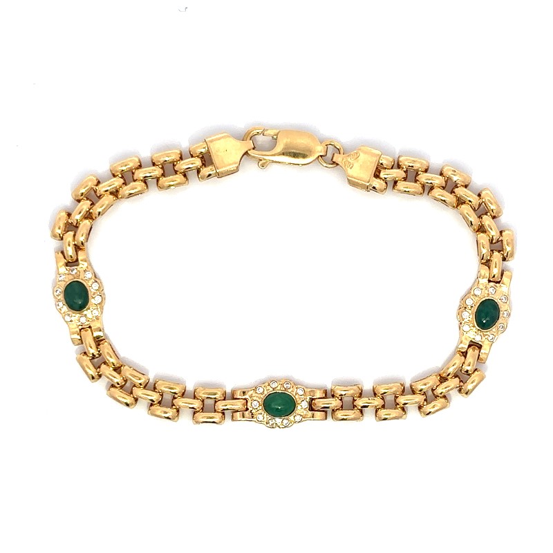 Estate Panther Link Diamond And Emerald Bracelet