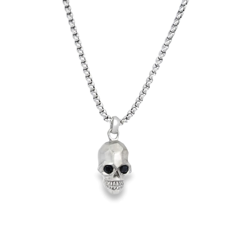 Italgem Stainless Steel Matte Skull Pendant 3.5 mm Round Box Chain 24 Inches.