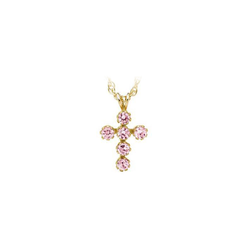 Kiddie Kraft 14 Karat Yellow Gold Pink Cz Cross 15