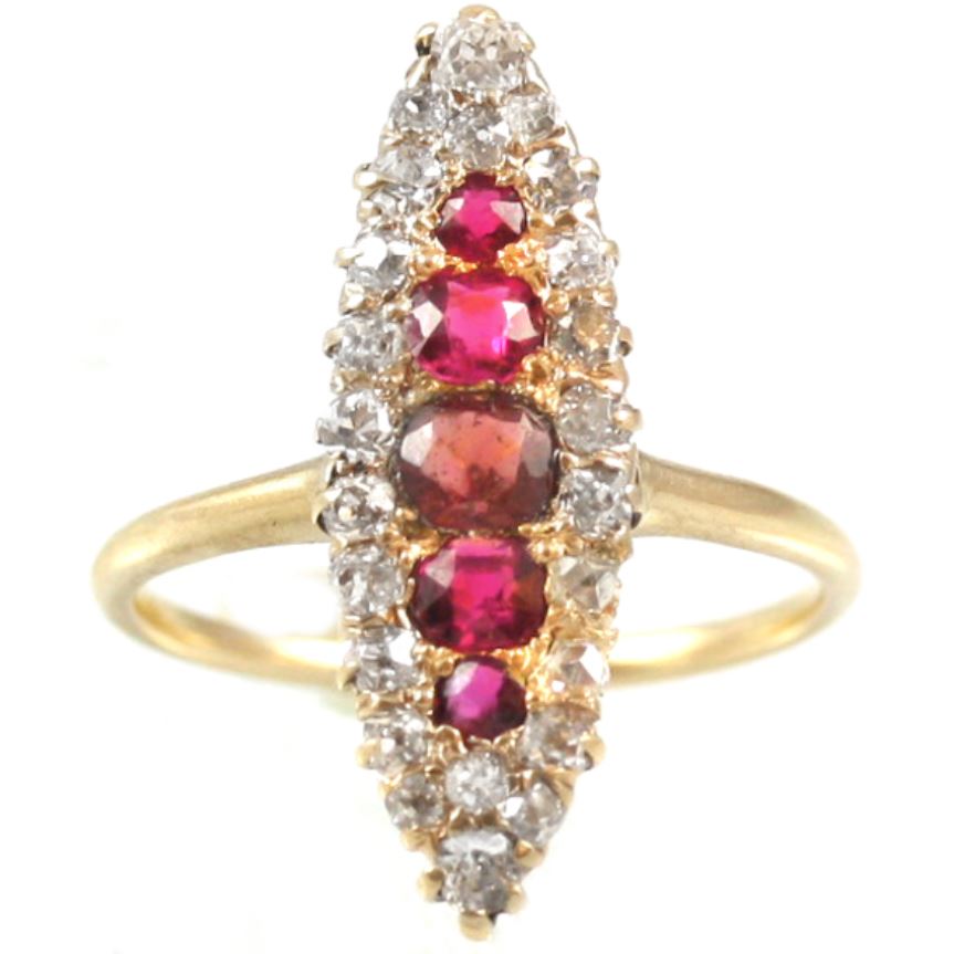 Estate Ruby And Diamond Navette Ring