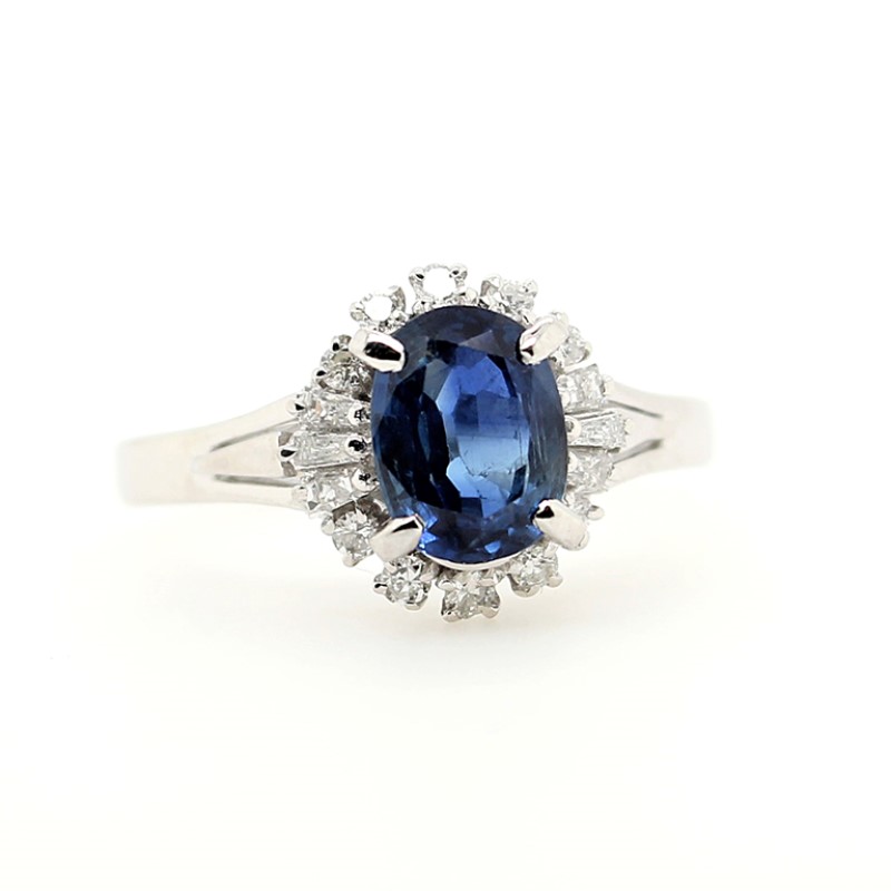 Estate Platinum Blue Sapphire And Diamond Ring