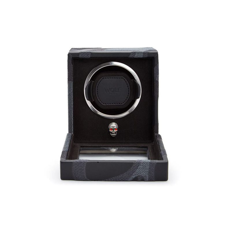 Wolf Memento Mori cub watch winder with skull black