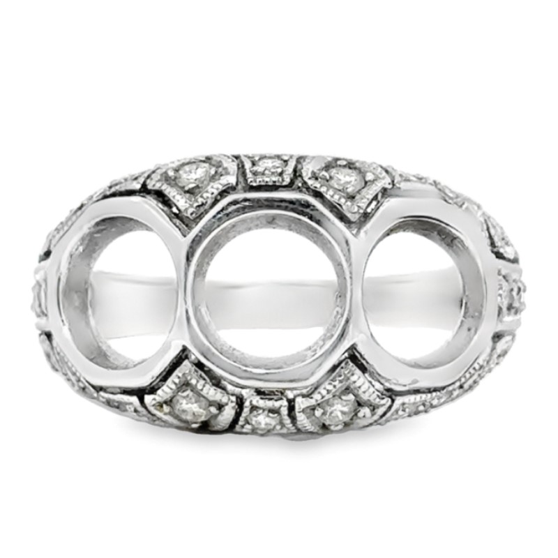 Platinum Antique Reproduction 3 Across Diamond Semi Mount Ring