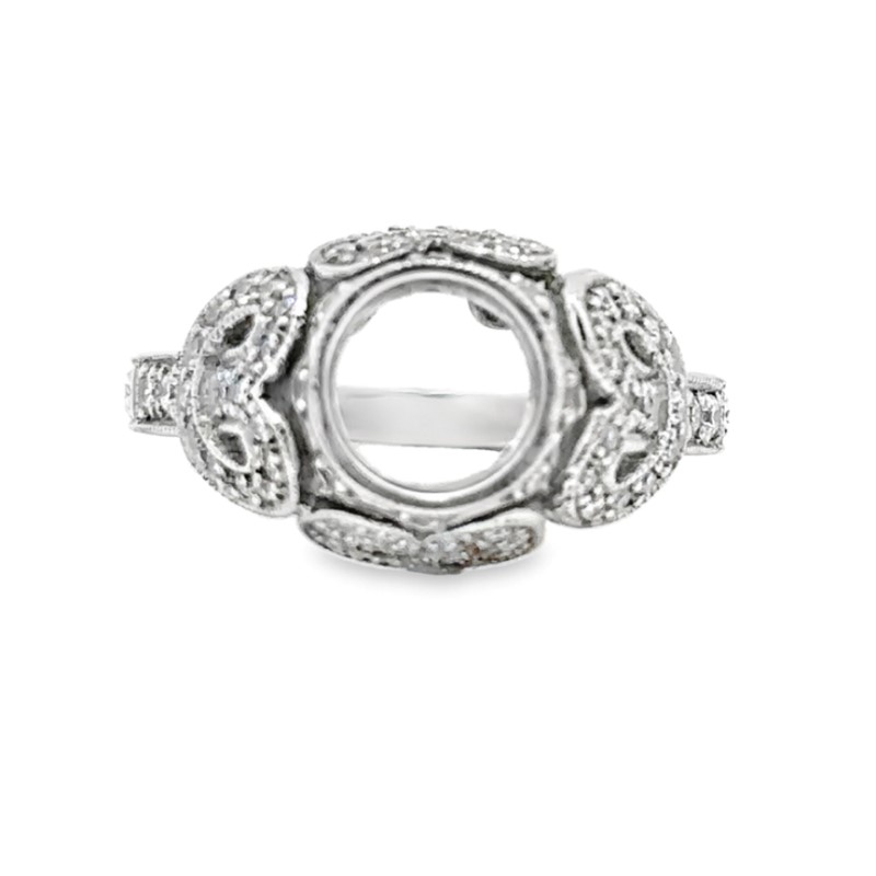 Platinum Hand Engraved Diamond Semi Mount Ring