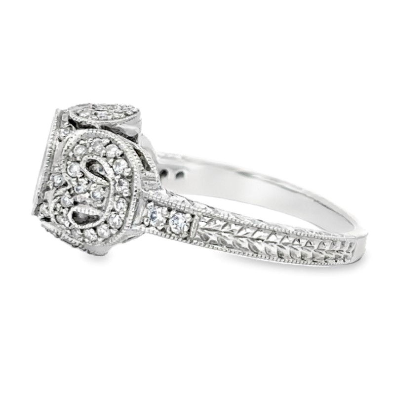 Platinum Hand Engraved Diamond Semi Mount Ring