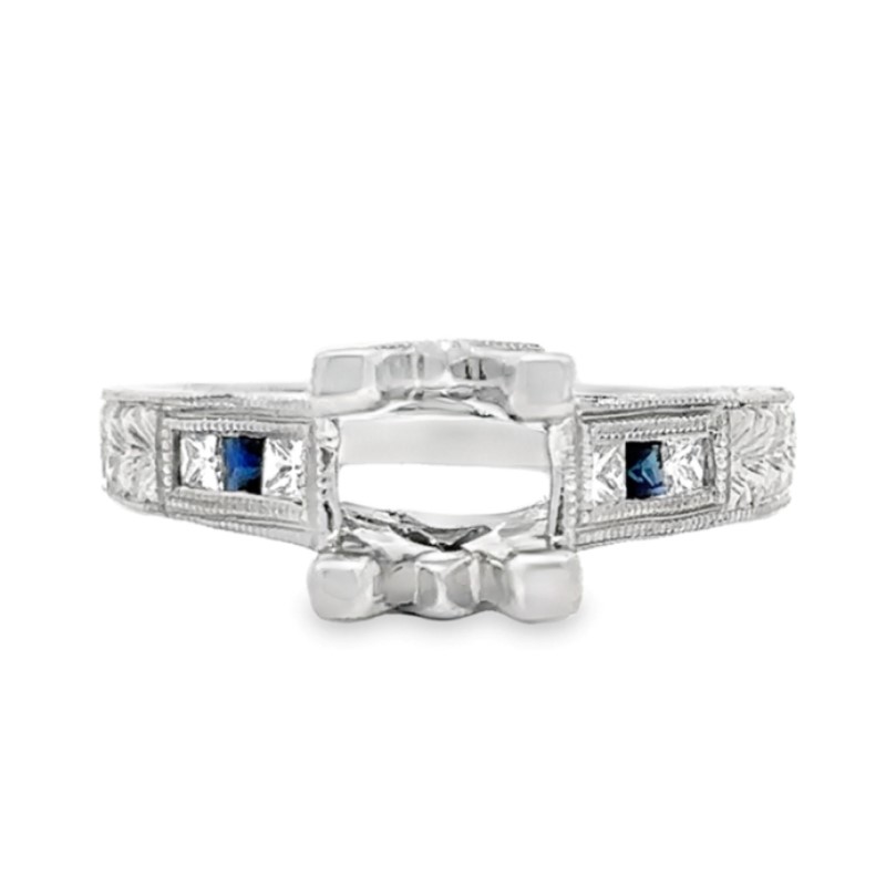 Platinum Diamond and Blue Sapphire Semi Mount Ring