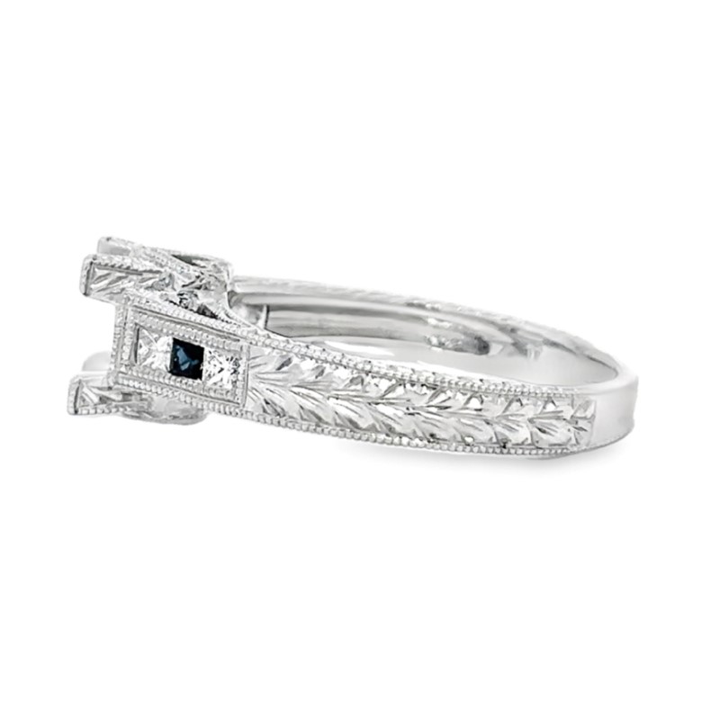 Platinum Diamond and Blue Sapphire Semi Mount Ring