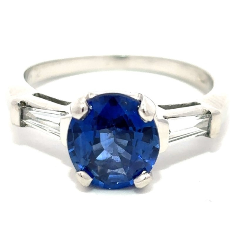 Estate Platinum Blue Sapphire And Diamond Ring