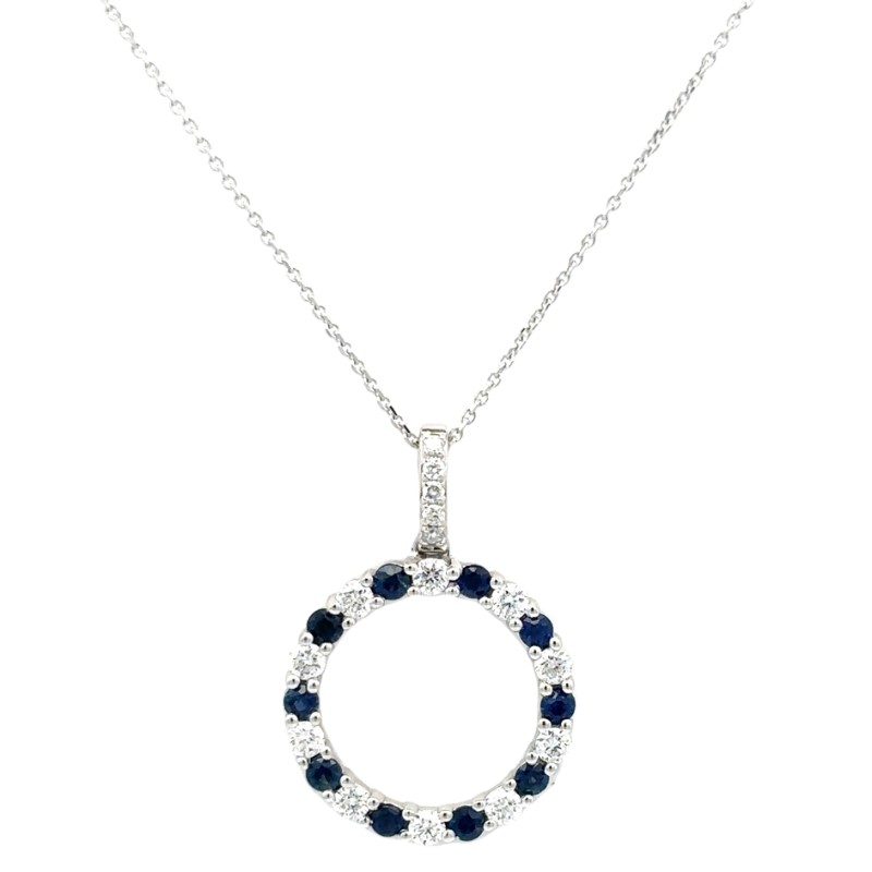 Blue Sapphire And Diamond Circle Of Life Pendant Necklace