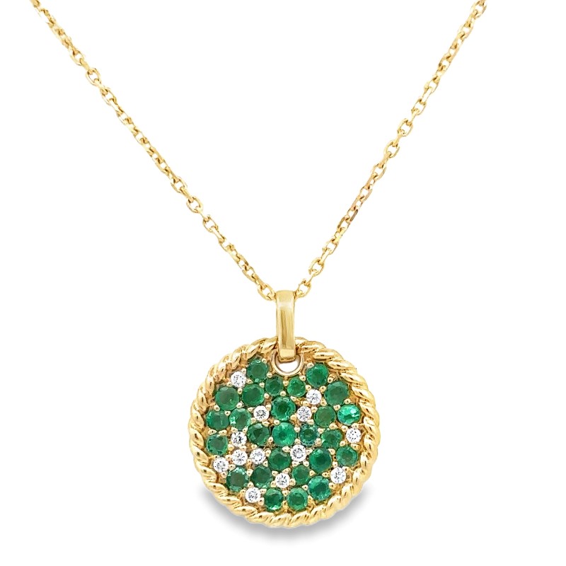 Emerald And Diamond Disc Pendant Necklace