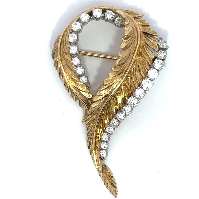 Estate Handmade Diamond Feather Brooch