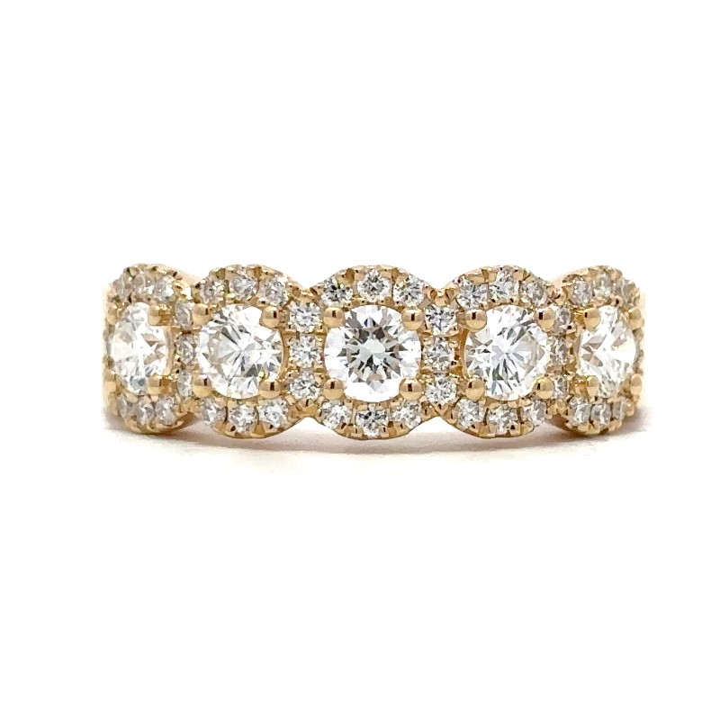 Henri Daussi 5 Stone Halo Diamond Band