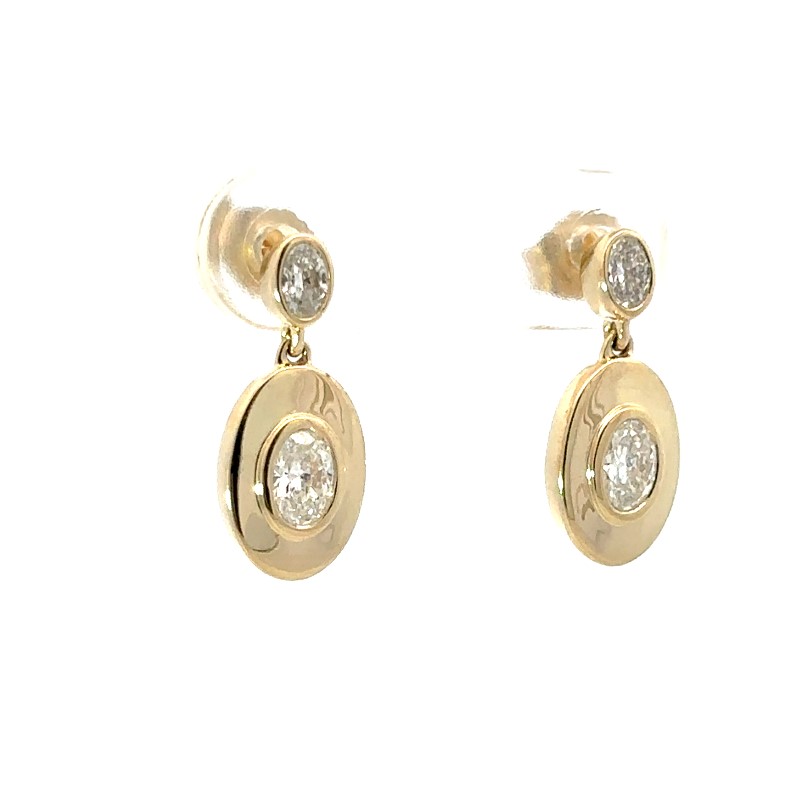 Oval Bezel Set Stud Diamond Dangle Earrings