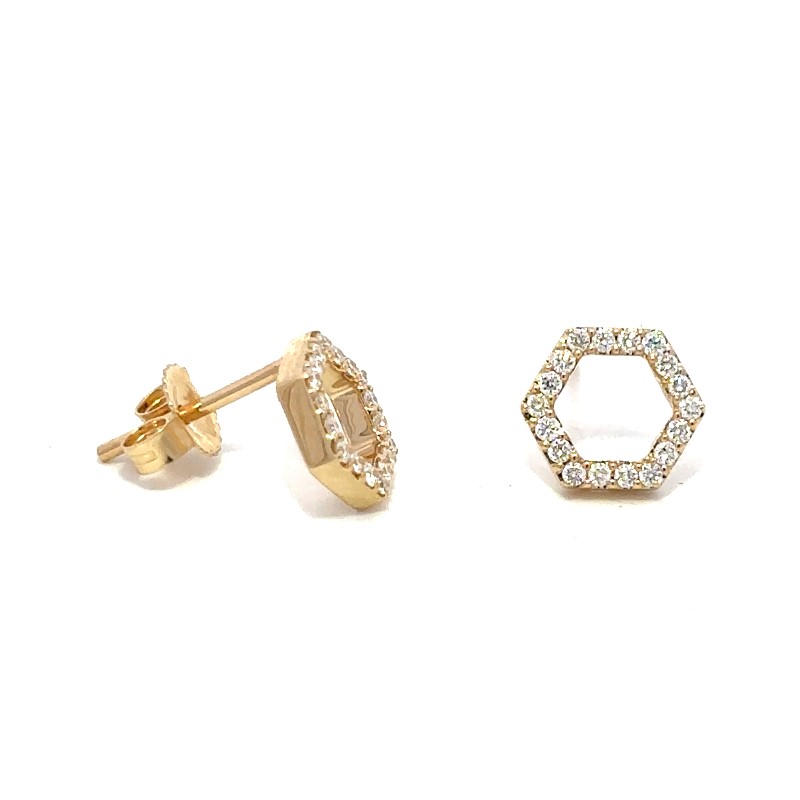 Beny Sofer Open Pave Diamond Hexagon Stud Earrings