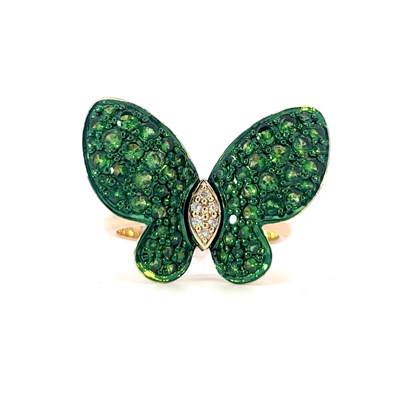 Tsavorite And Diamond Butterfly Ring