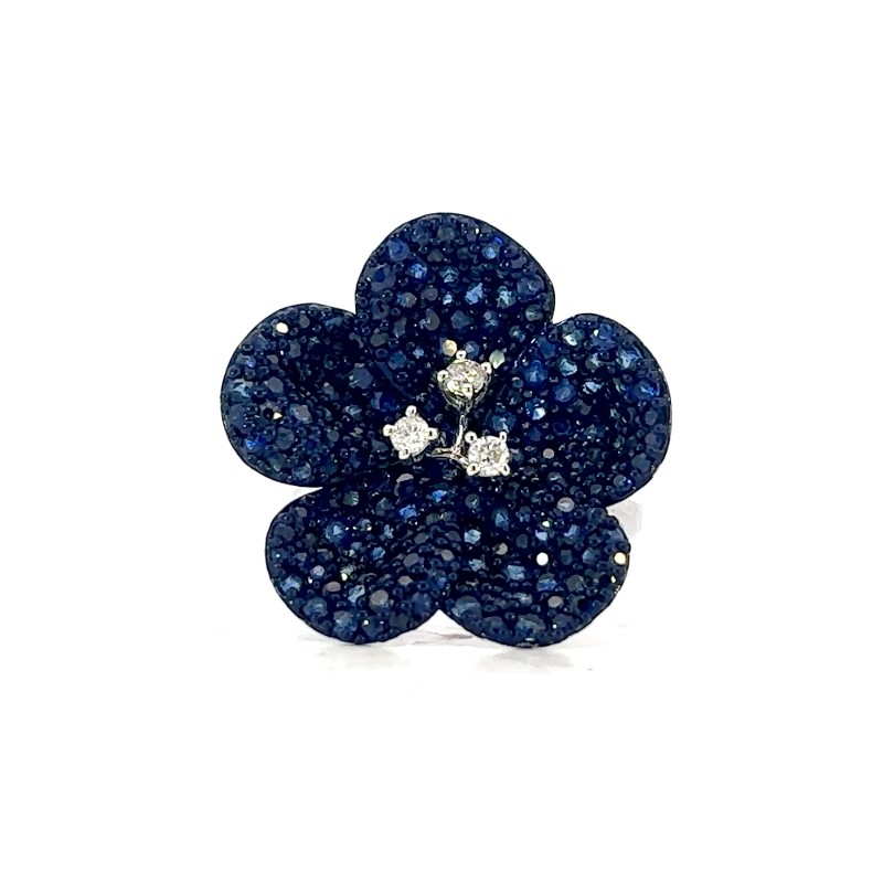 Blue Sapphire And Diamond Flower Ring