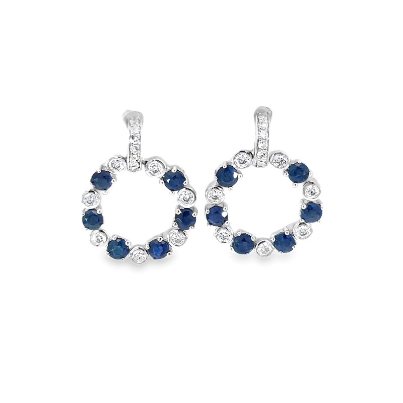 Blue Sapphire And Diamond Circular Earrings