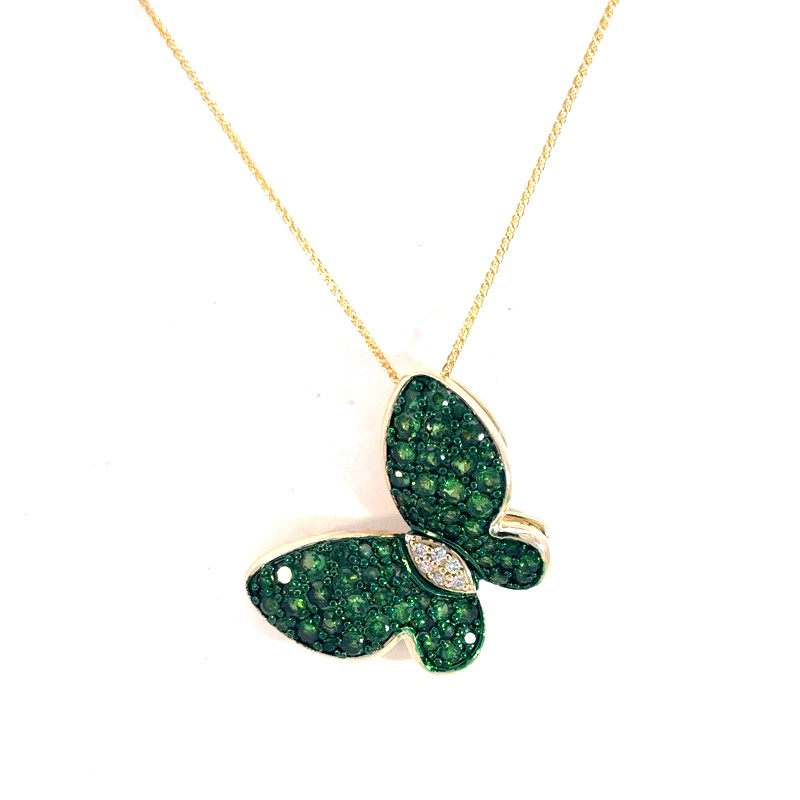 Tsavorite And Diamond Butterfly Pendant Necklace