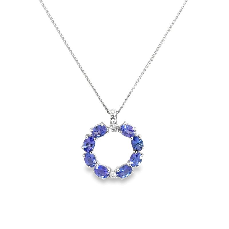 Tanzanite And Diamond Circular Pendant Necklace