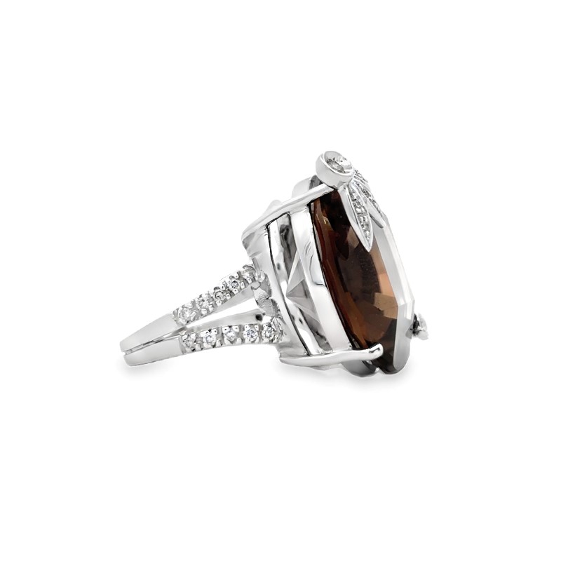 Estate Brazilian Boutique Smokey Quartz And Diamond Ring