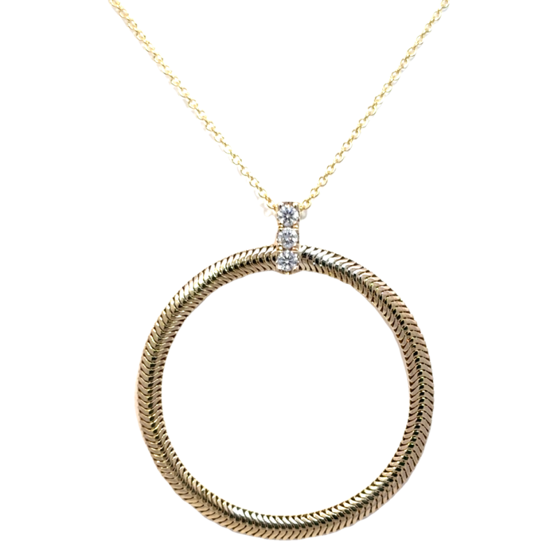 Snake Chain Design Open Circle Diamond Pendant Necklace