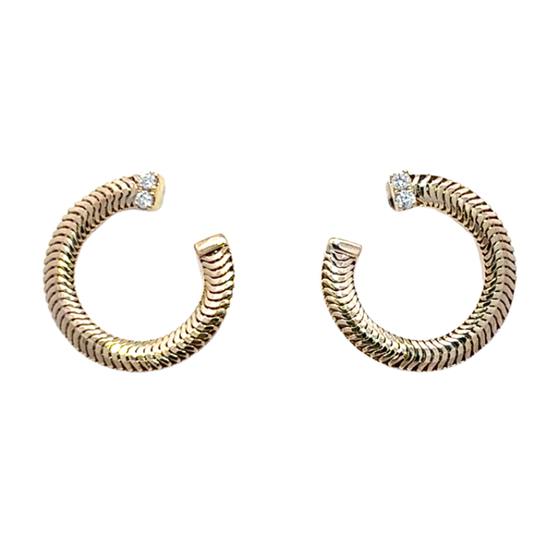 Open Hoop Snake Chain Design Diamond Earrings