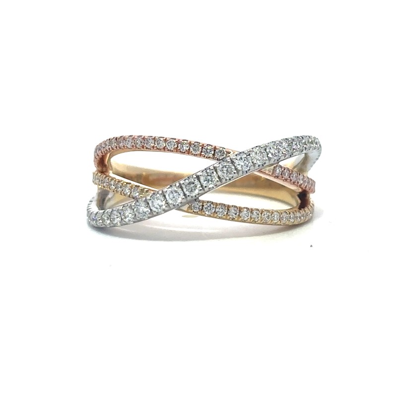 Tri Tone Pave Diamond Crossover Ring