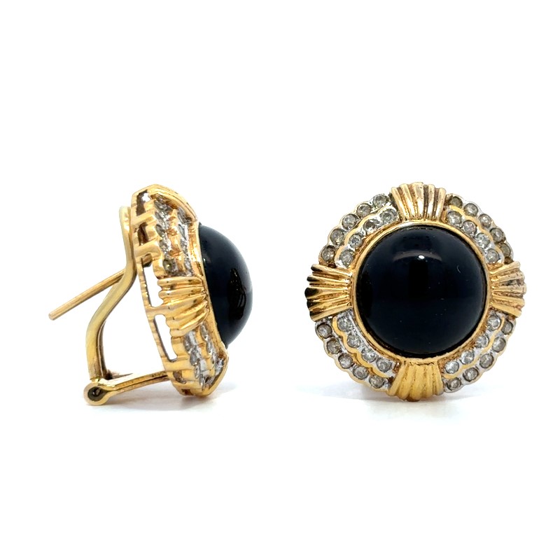 Estate Black Onyx And Diamond Domed Earrings