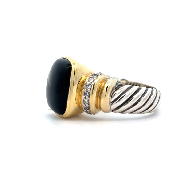 Estate David Yurman Black Onyx And Diamond Ring