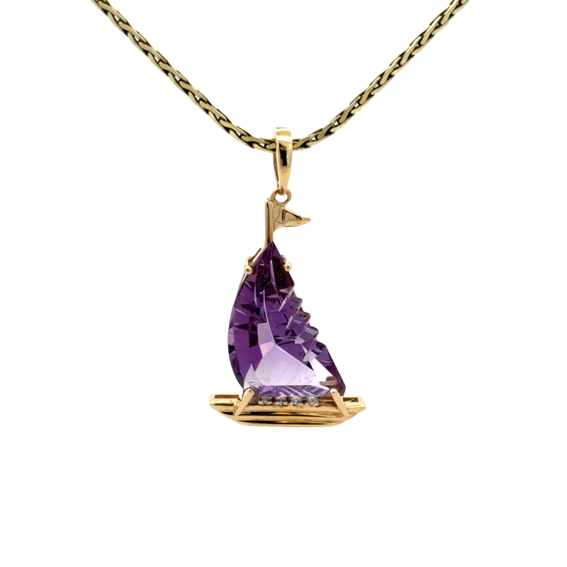 Estate Amethyst And Diamond Sailboat