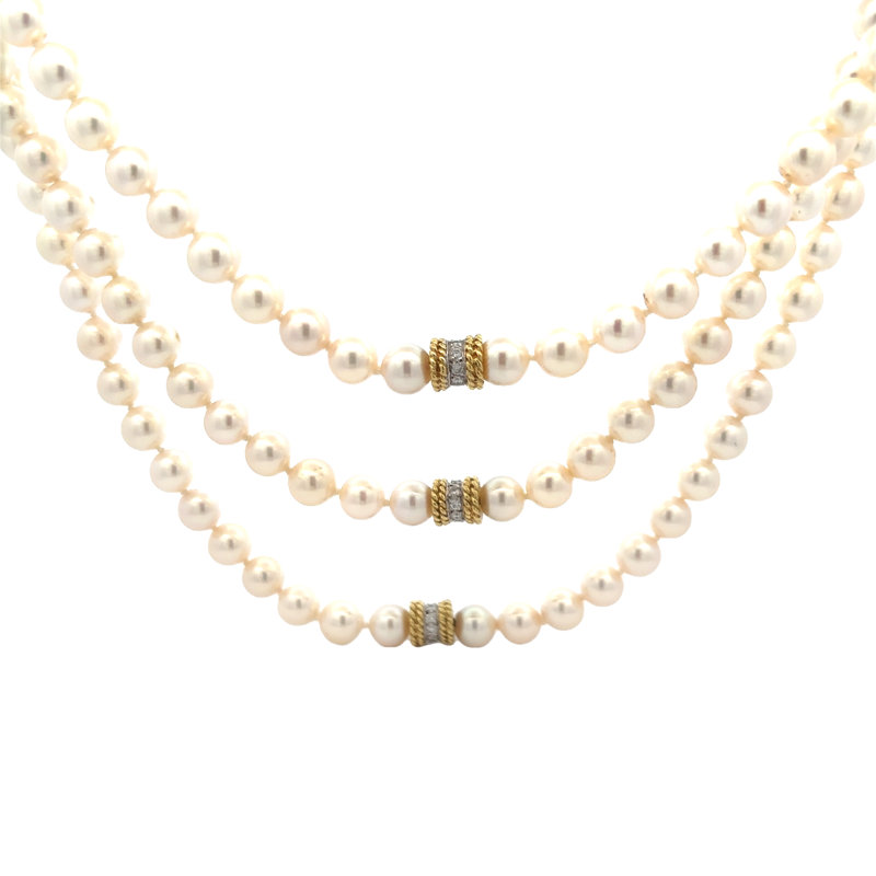 Estate Set of 3 Pearl Necklaces With A Cassis Mystery Clasp