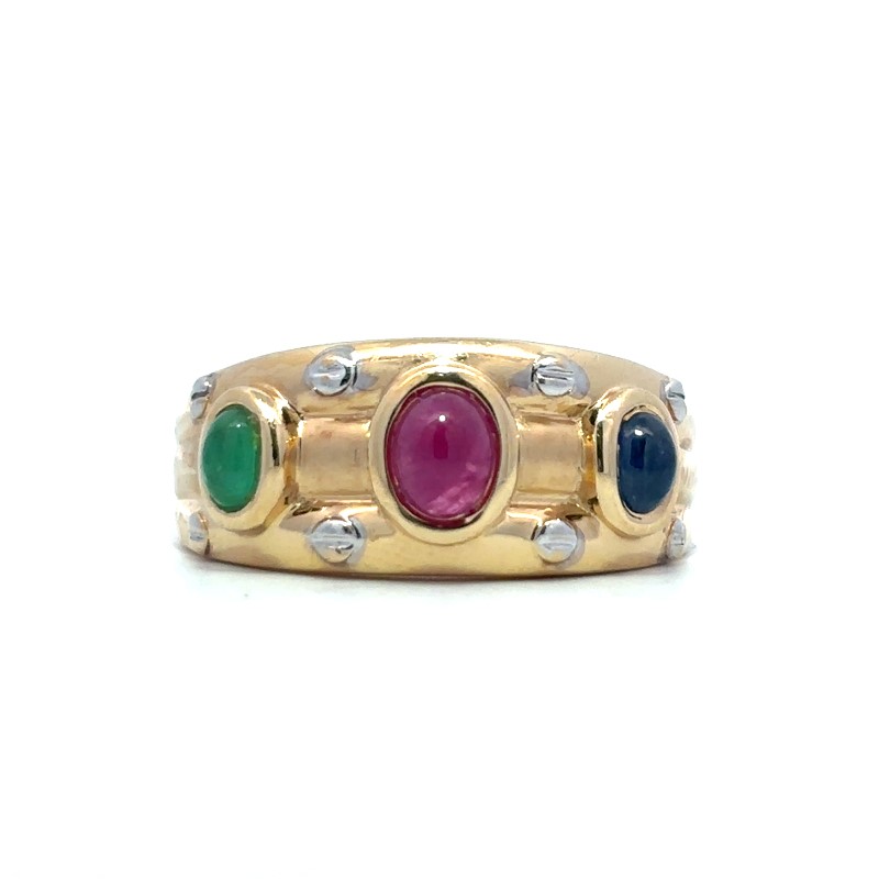 Estate Ruby  Blue Sapphire And Emerald Ring