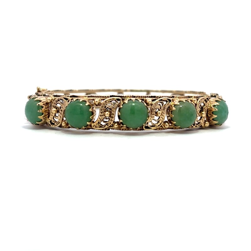 Estate Ornate Jade Hinged Bangle