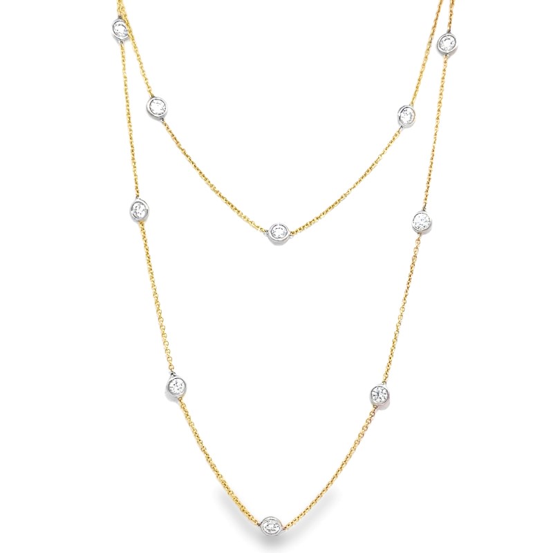 Long Two Tone Diamond Station Necklace