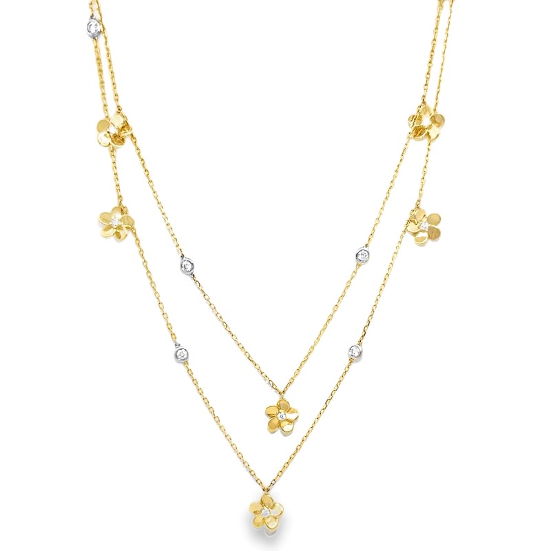 Long Happy Flower Diamond Station Necklace