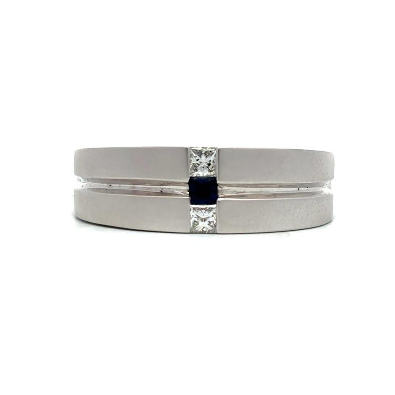 Blue Sapphire And Diamond Wedding Band