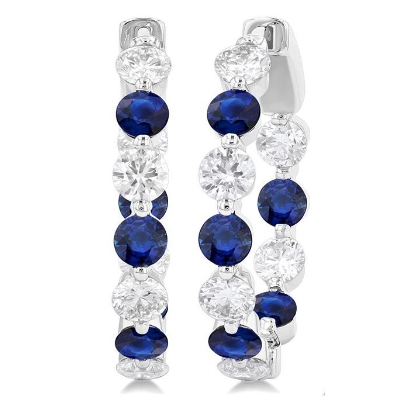 Inside-Out Blue Sapphire And Diamond Hoop Earrings