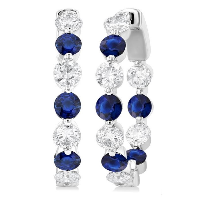 Inside-Out Blue Sapphire And Diamond Hoop Earrings