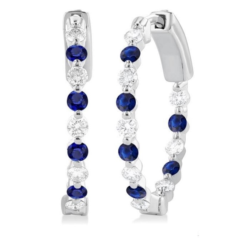 Inside-Out Blue Sapphire And Diamond Hoop Earrings